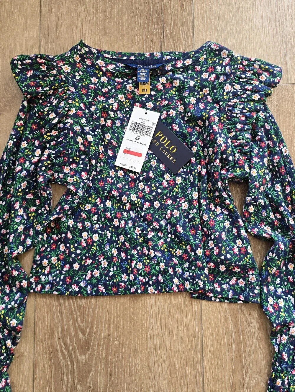 Polo Ralph Lauren Girls Floral Ruffled Cotton Modal Top Size 6X